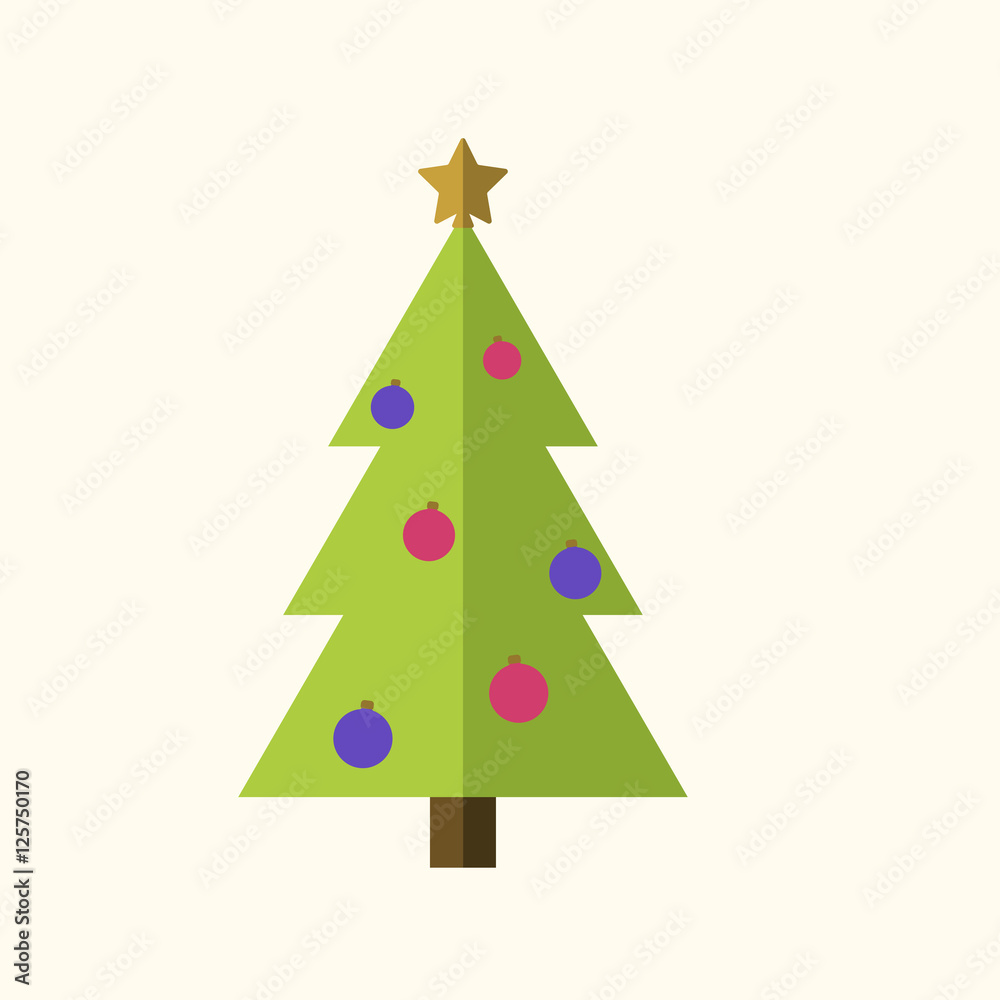 Christmas tree with balls, star. Cartoon icon. Green silhouette decoration sign, isolated on white background. Flat design. Symbol of holiday, Christmas, New Year celebration. Vector illustration Christmas tree with balls, star. Cartoon icon. Green silhouette decoration sign, isolated on white background. Flat design. Symbol of holiday, Christmas, New Year celebration. Vector illustration