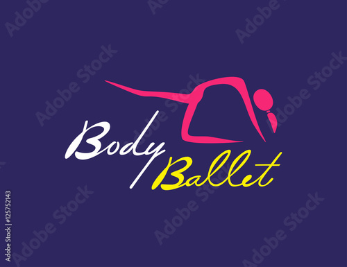 Dance icon concept. Ballet studio logo design template. Fitness dance class banner background with symbol of abstract people ballerina in dancing poses. Vector illustration.