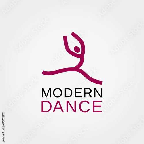 Dance icon concept. Modern dancing studio logo design template. Template for training class emblem banner background with symbol of abstract stylized dancer. Vector illustration.