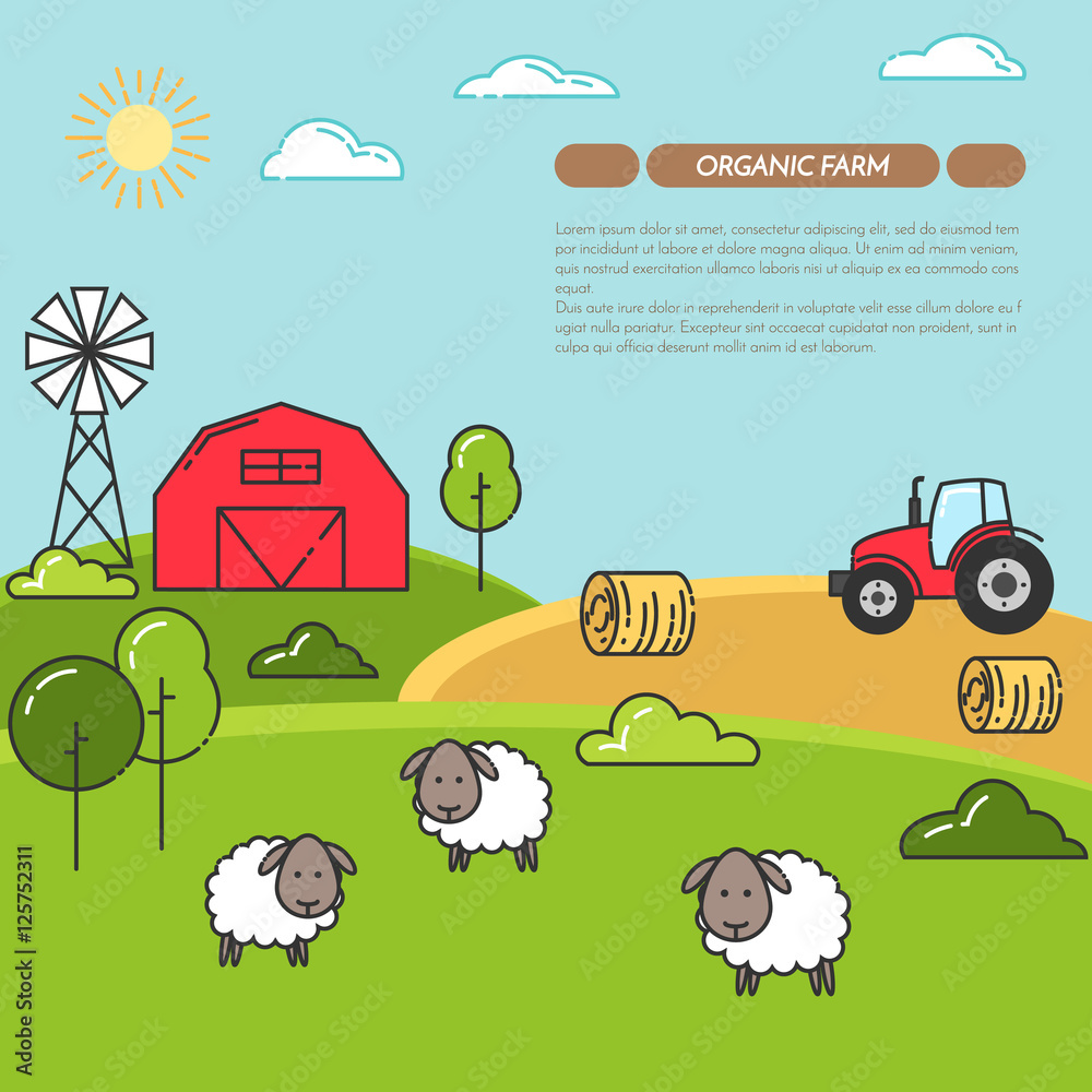 Farmhouse banner for agricultural products advertise Flat linear vector Farmhouse banner for agricultural products advertise Flat linear vector