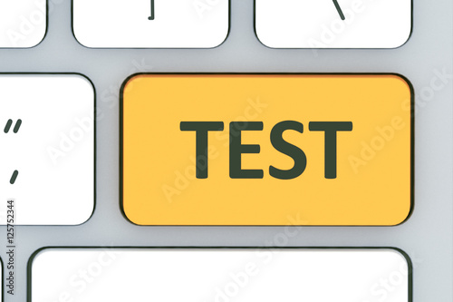 Keyboard with test button. Computer white keyboard with test but