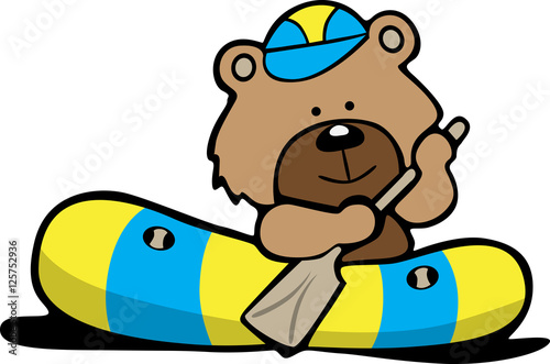 Teddy bear with rubber boat on white background vector illustration