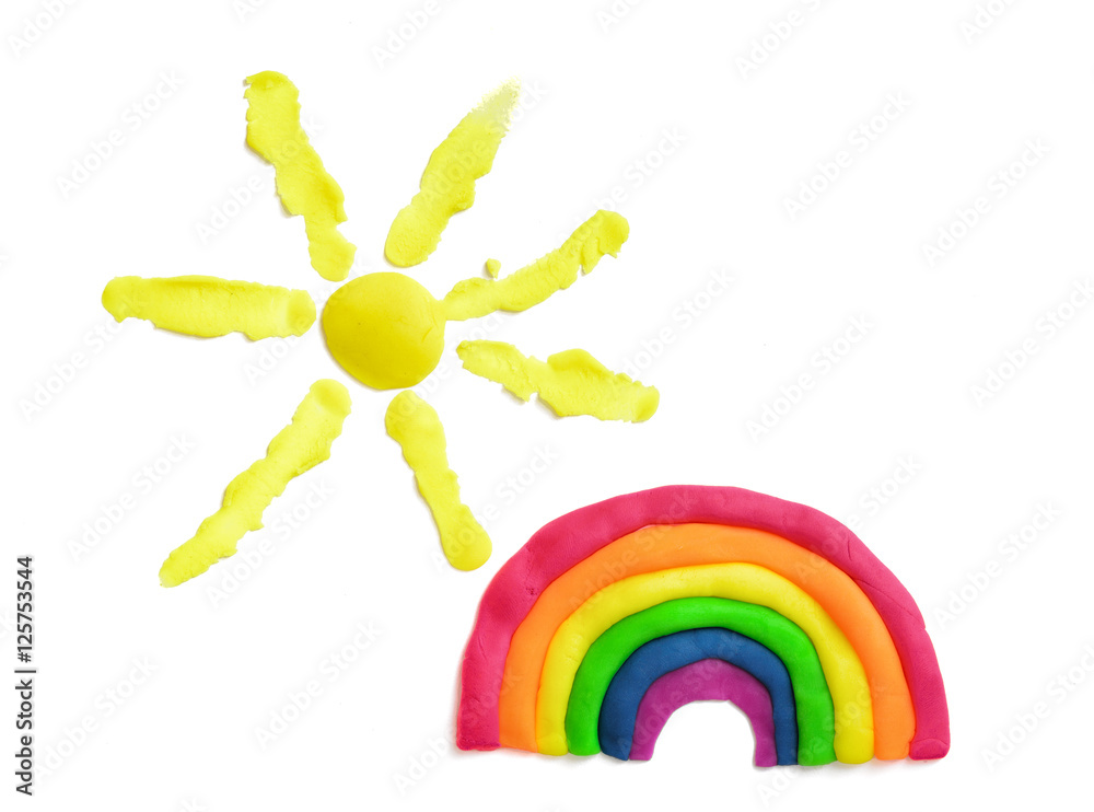 Rainbow and sun made of multicolored plasticine Rainbow and sun made of multicolored plasticine