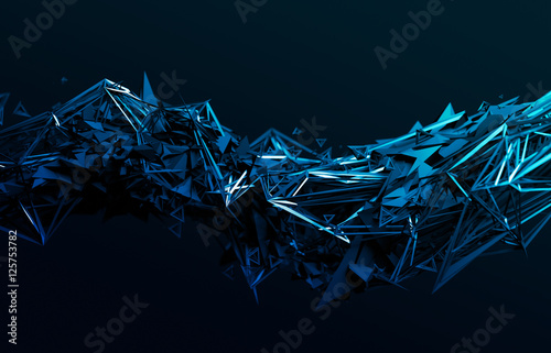 Fototapeta Abstrakcjonistyczny 3d rendering chaotyczna powierzchnia. Współczesne tło z futurystycznym kształcie wielokąta. Zniekształcony obiekt low poly z ostrymi liniami.