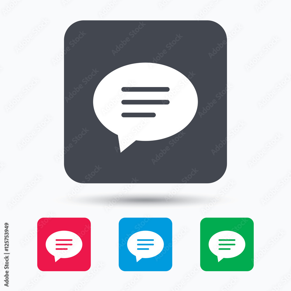 Speech bubble icon. Chat symbol. Colored square buttons with flat web icon. Vector Speech bubble icon. Chat symbol. Colored square buttons with flat web icon. Vector