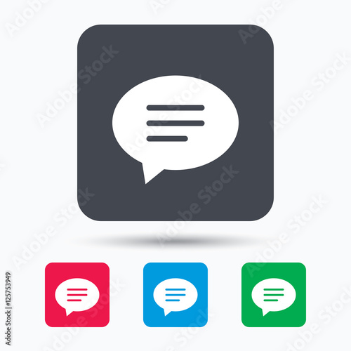 Speech bubble icon. Chat symbol. Colored square buttons with flat web icon. Vector