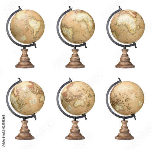 Set of old style world globes isolated on white background. Show