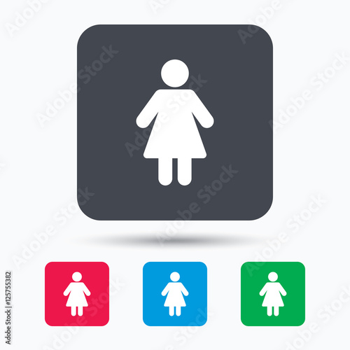 Woman icon. Female human symbol. User sign. Colored square buttons with flat web icon. Vector