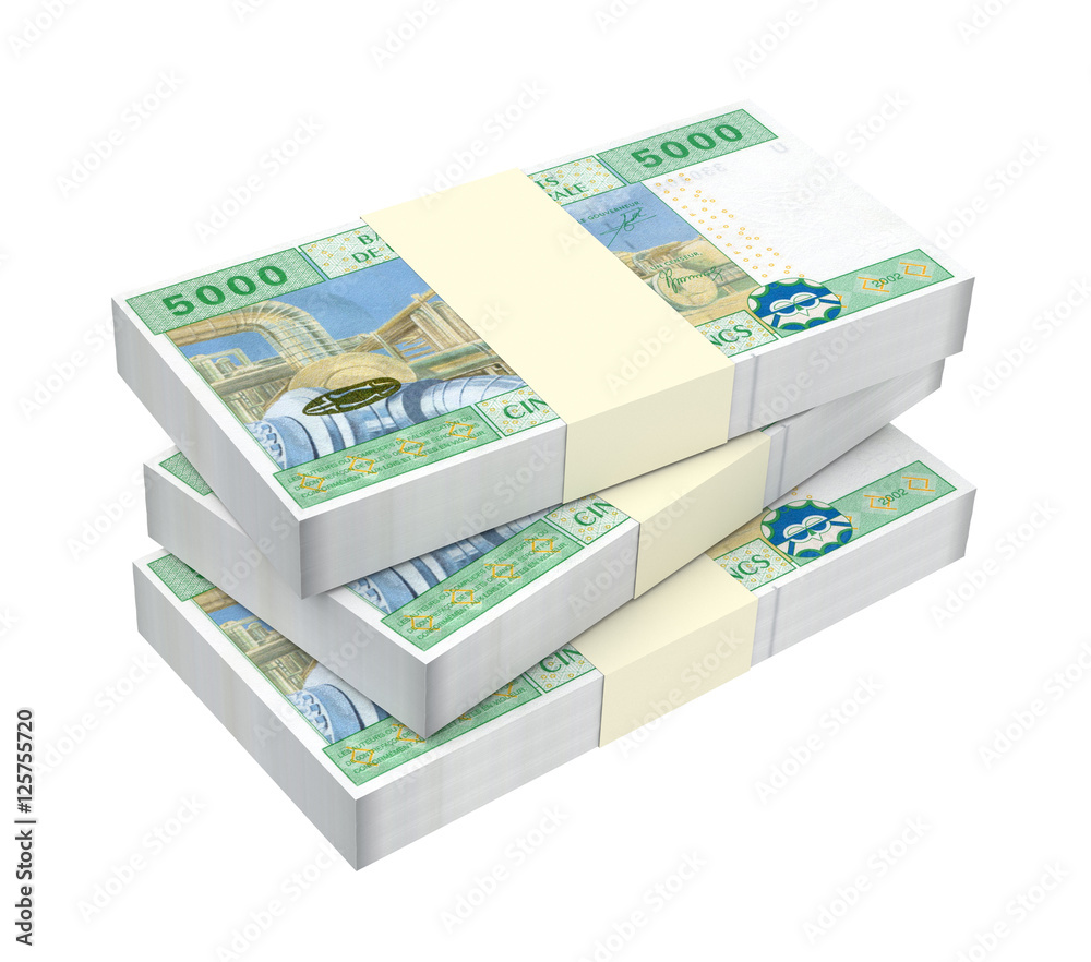 Central African CFA francs isolated on white background. 3D illustration.
