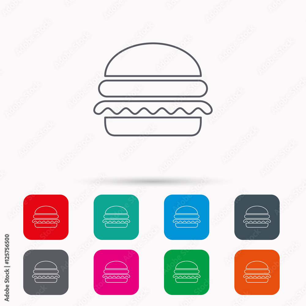 Hamburger icon. Fast food sign. Burger symbol. Linear icons in squares on white background. Flat web symbols. Vector Hamburger icon. Fast food sign. Burger symbol. Linear icons in squares on white background. Flat web symbols. Vector