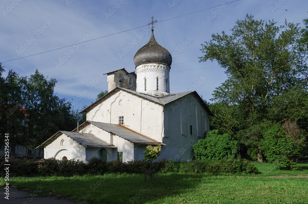 Medieval traditional orthodox church in Pskov historic center, Russia