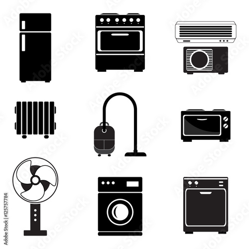 Home appliance icons set, isolated on white background, vector illustration.