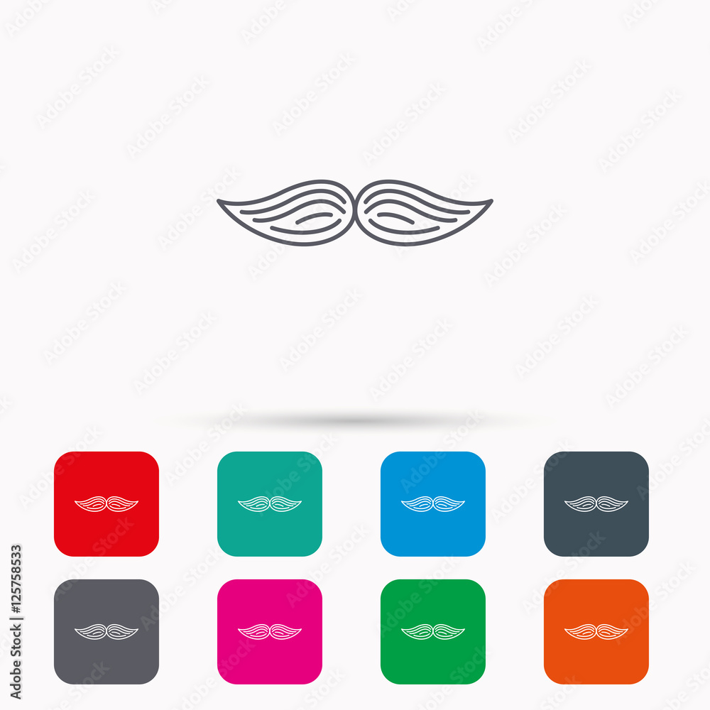 Mustache icon. Hipster symbol. Gentleman sign. Linear icons in squares on white background. Flat web symbols. Vector