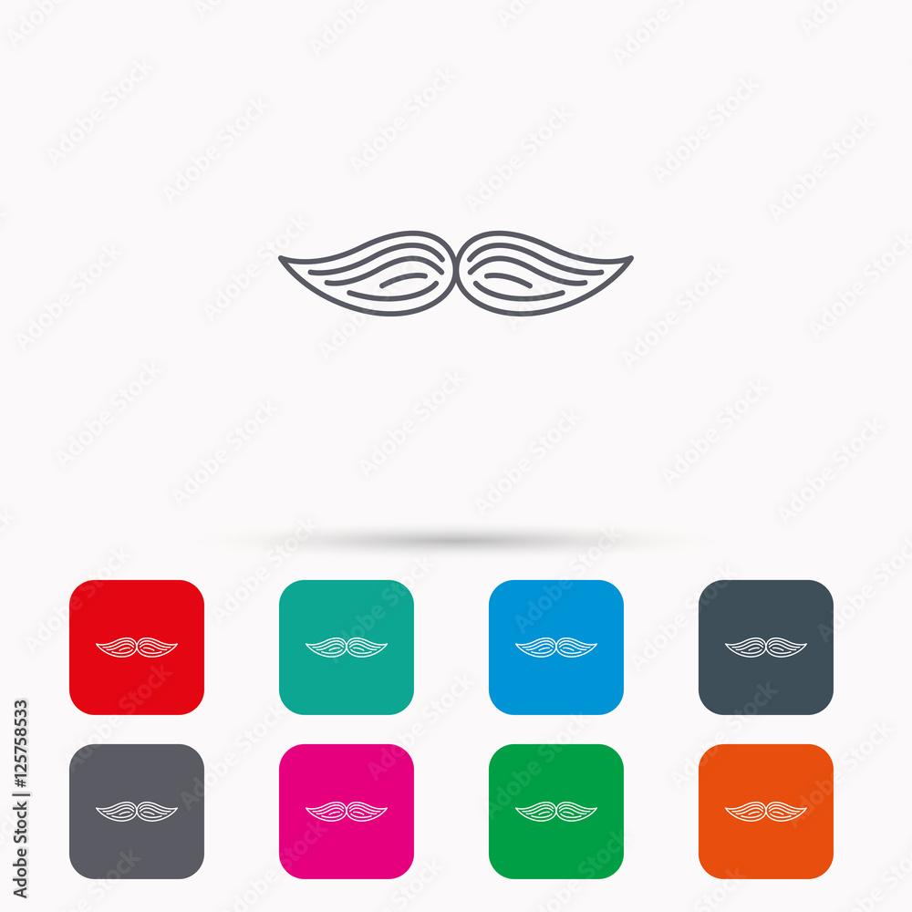 Fototapeta premium Mustache icon. Hipster symbol. Gentleman sign. Linear icons in squares on white background. Flat web symbols. Vector