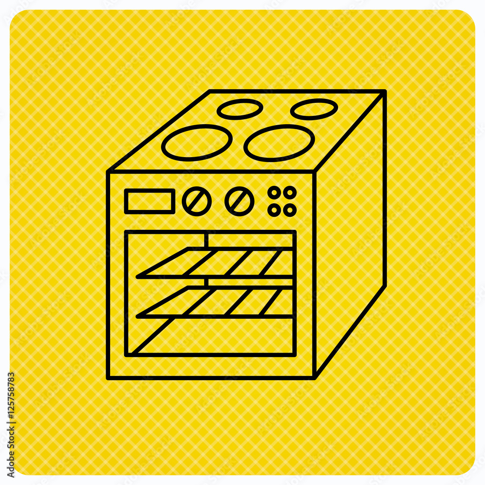 Oven icon. Electric stove sign. Linear icon on orange background