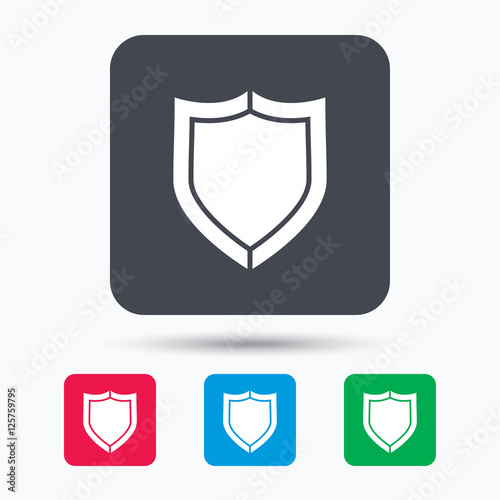 Free Download Shield protection icon. Defense equipment symbol. Colored square buttons with flat web icon. Vector - GFXLoad