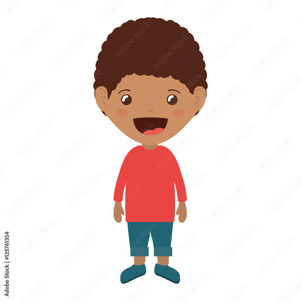 cartoon boy smiling and wearing casual clothes icon over white background. happy kid. vector illustration