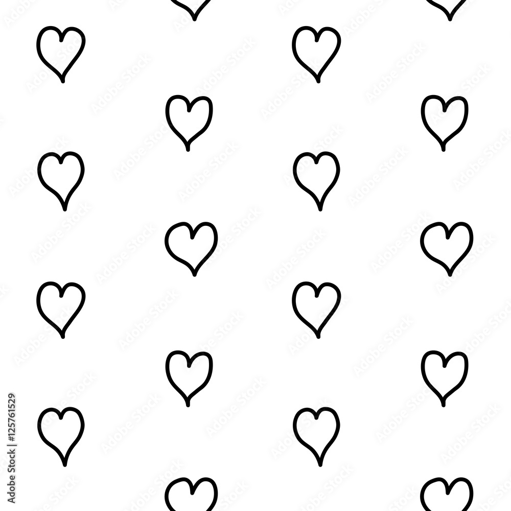 doodle black hearts on a white background pattern seamless vecto Stock ...
