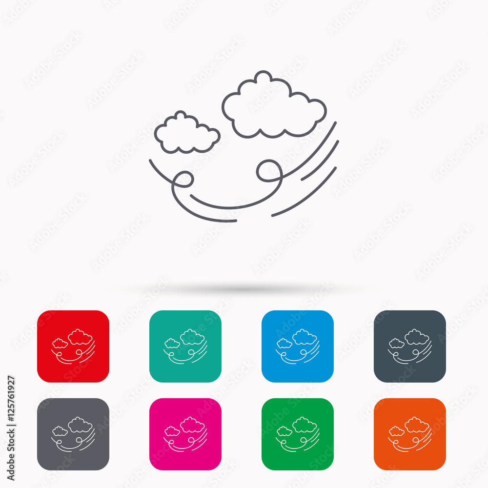 Wind icon. Cloud with storm sign. Strong wind or tempest symbol. Linear