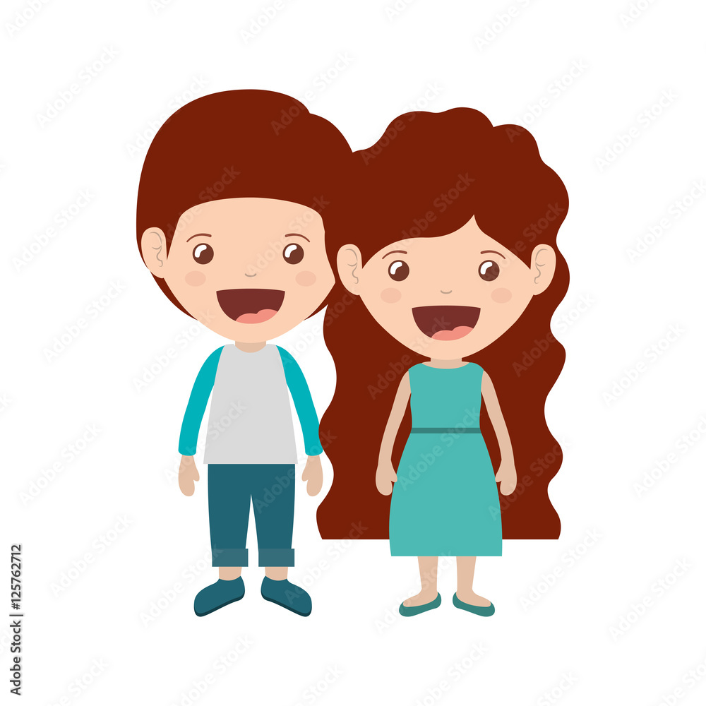 couple of girl and boy smiling and wearing casual clothes over white background. colorful design. vector illustration couple of girl and boy smiling and wearing casual clothes over white background. colorful design. vector illustration