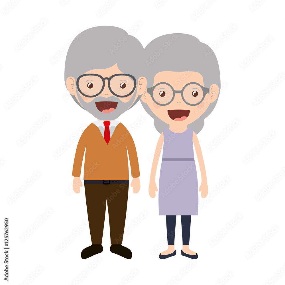 cartoon happy old man and old woman wearing casual clothes. grandparents design. vector illustration cartoon happy old man and old woman wearing casual clothes. grandparents design. vector illustration