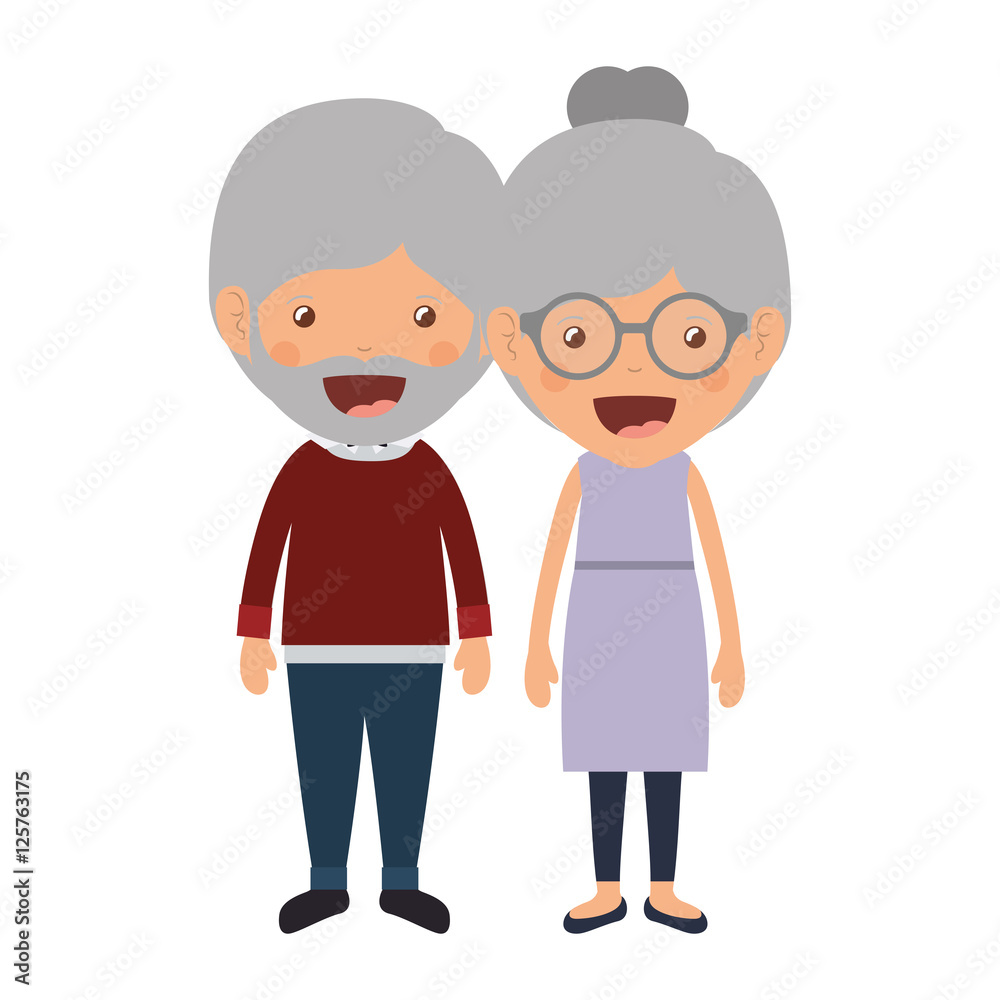 cartoon happy old man and old woman wearing casual clothes. grandparents design. vector illustration cartoon happy old man and old woman wearing casual clothes. grandparents design. vector illustration