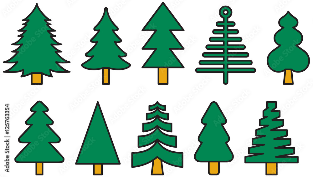 Fototapeta premium CHRISTMAS FIR TREES filled line icons