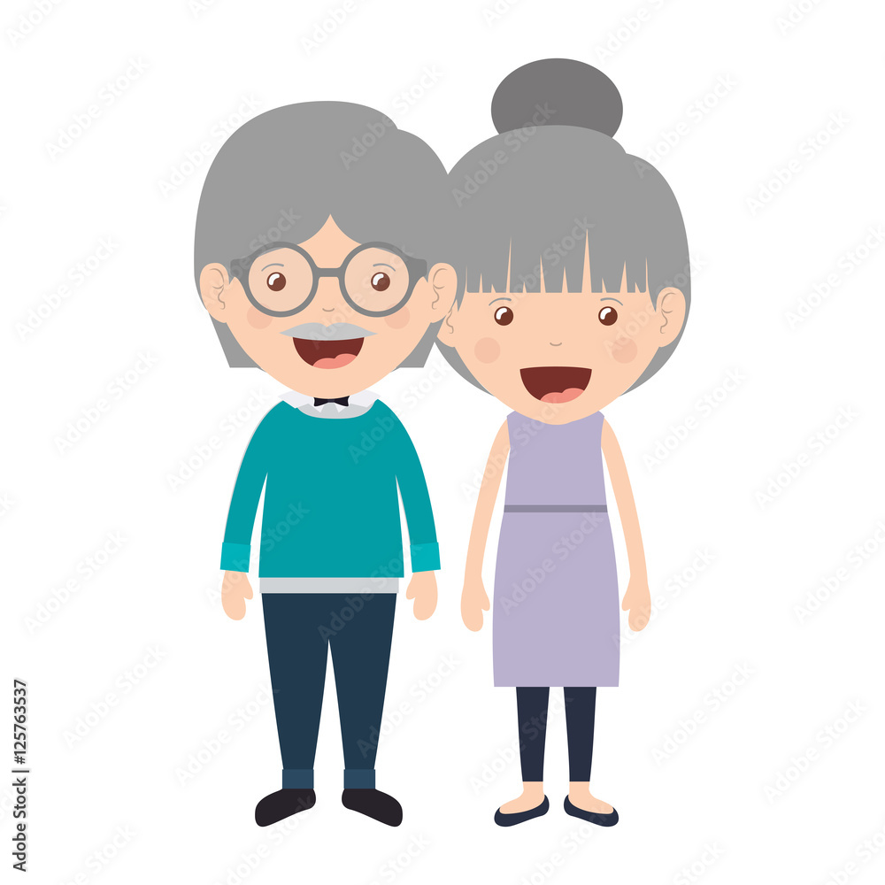 cartoon happy old man and old woman wearing casual clothes. grandparents design. vector illustration