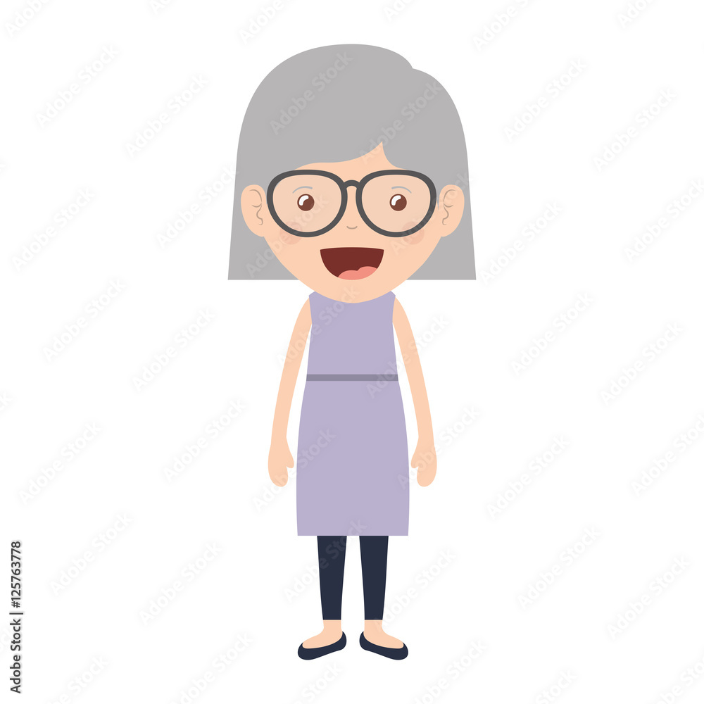 cartoon happy old woman wearing beautiful dress icon over white background. colorful design vector illustration 