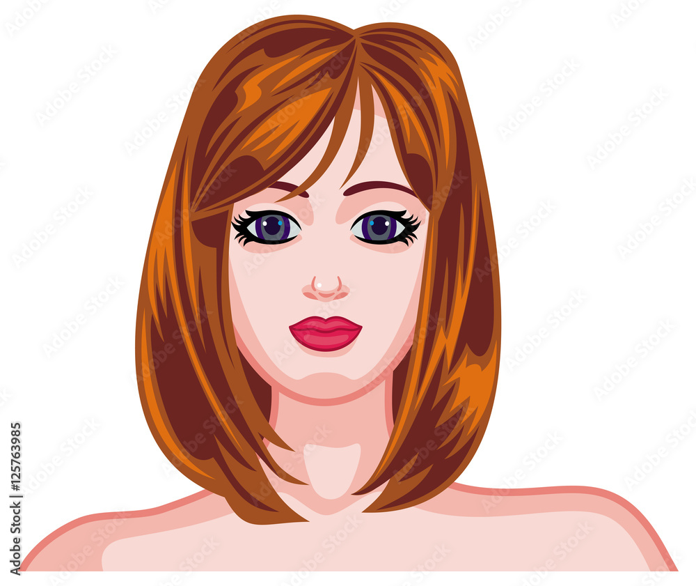 Girl face with brown hair and modern haircut. Girl face with brown hair and modern haircut.