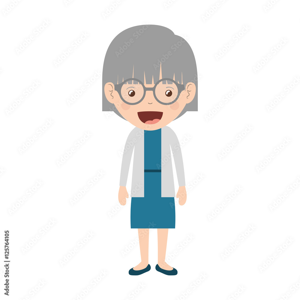 cartoon happy old woman wearing beautiful dress icon over white background. colorful design vector illustration 