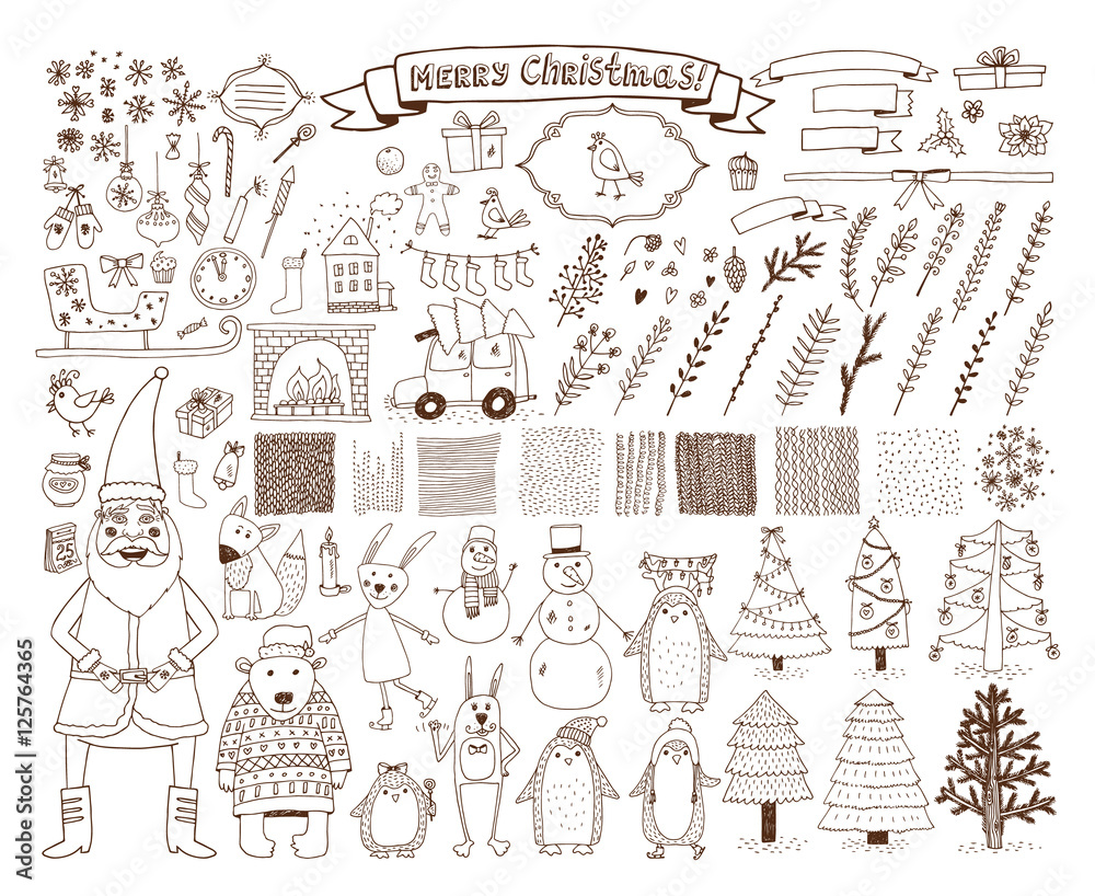 Set of different Christmas items