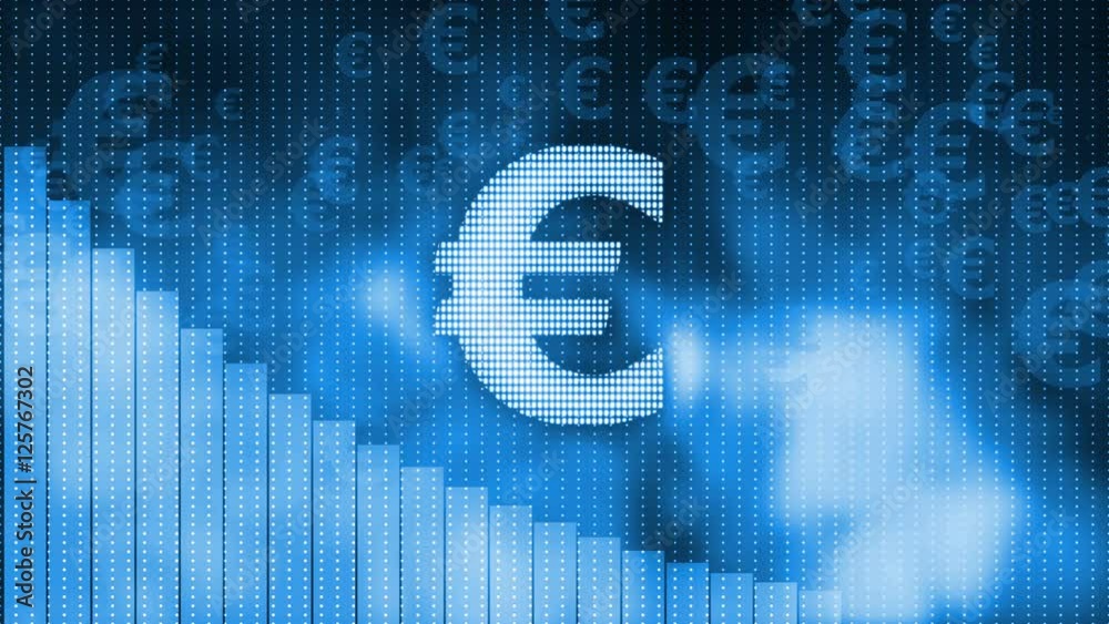 Euro dropping, descending graph background, world crisis, stock market crash Euro dropping, descending graph background, world crisis, stock market crash