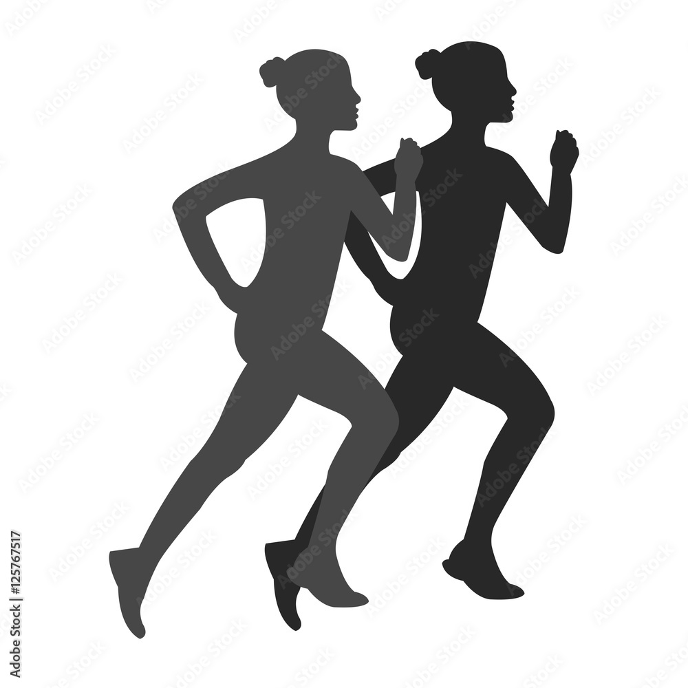 Sport icon running silhouette of running woman isolated vector on the white background