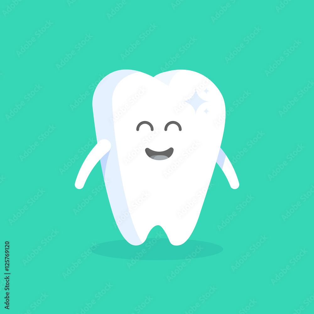 Cute cartoon tooth character with face, eyes and hands. The concept for the personage of clinics, dentists, posters, signage, web sites Cute cartoon tooth character with face, eyes and hands. The concept for the personage of clinics, dentists, posters, signage, web sites