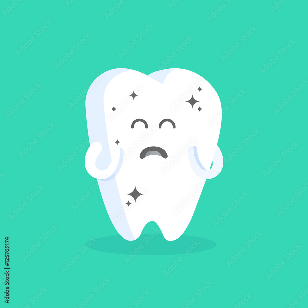Cute cartoon tooth character with face, eyes and hands. The concept for the personage of clinics, dentists, posters, signage, web sites