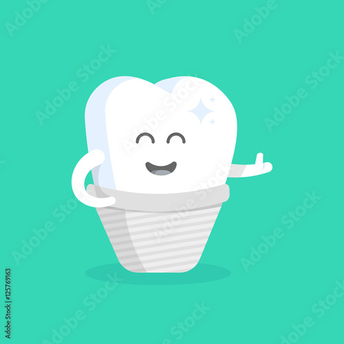 Cute cartoon tooth character with face, eyes and hands. The concept for the personage of clinics, dentists, posters, signage, web sites