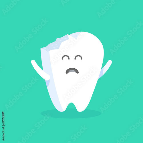 Cute cartoon tooth character with face, eyes and hands. The concept for the personage of clinics, dentists, posters, signage, web sites