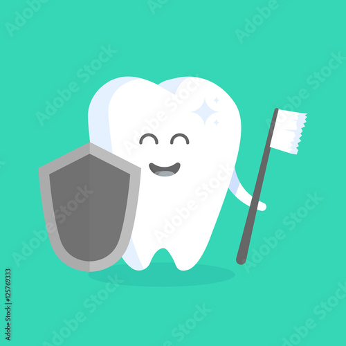 Cute cartoon tooth character with face, eyes and hands. The concept for the personage of clinics, dentists, posters, signage, web sites