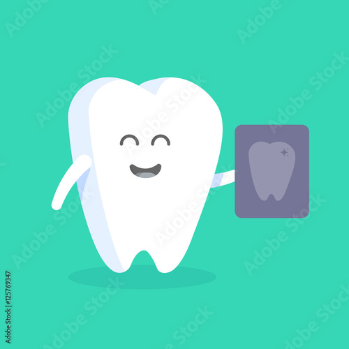 Cute cartoon tooth character with face, eyes and hands. The concept for the personage of clinics, dentists, posters, signage, web sites