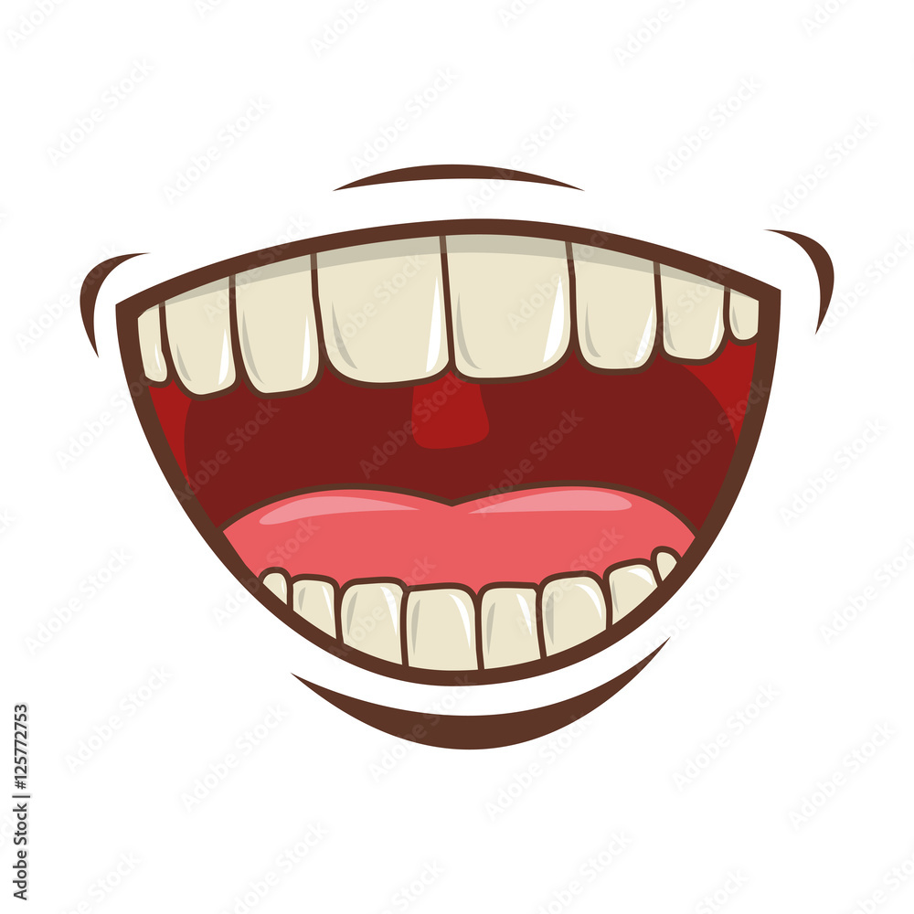 cartoon mouth with teeths with happy expression over white background. vector illustration cartoon mouth with teeths with happy expression over white background. vector illustration