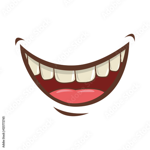 cartoon mouth with teeths with happy expression over white background. vector illustration
