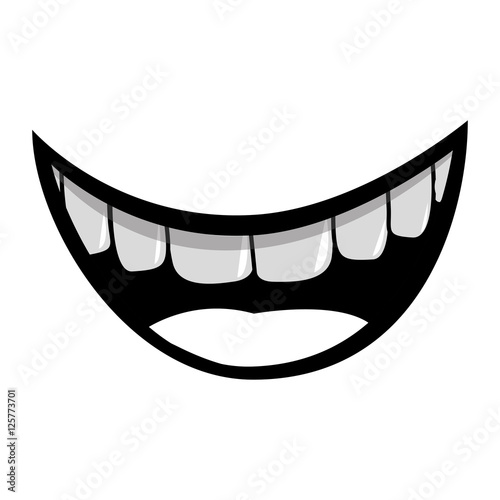 silhouette of cartoon mouth with teeths with happy expression over white background. vector illustration