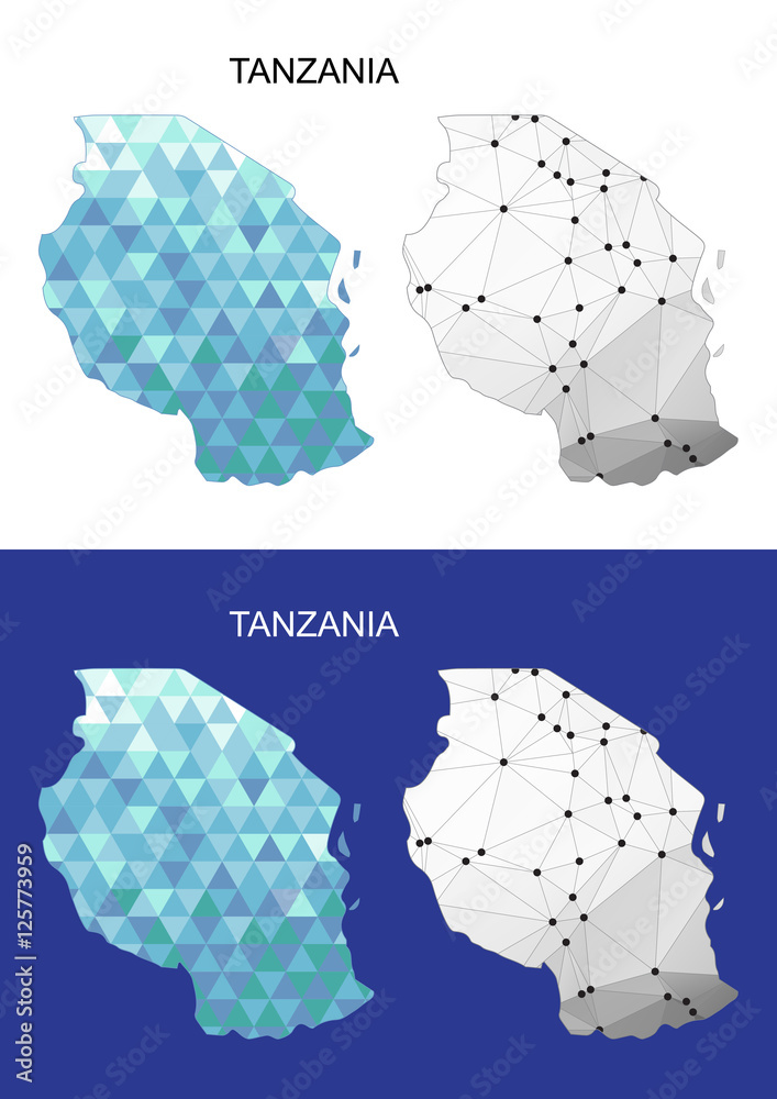 Tanzania map in geometric polygonal style. Abstract gems triangle.