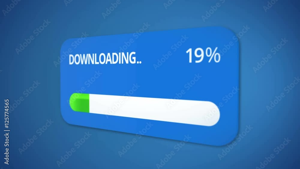 Downloading dialog box with green progress bar, rising percentage, process done Downloading dialog box with green progress bar, rising percentage, process done