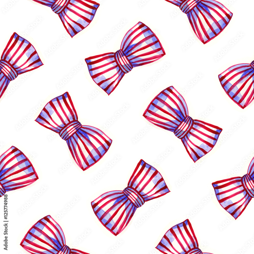 Bows of striped ribbon. Watercolor seamless pattern. Bows of striped ribbon. Watercolor seamless pattern.