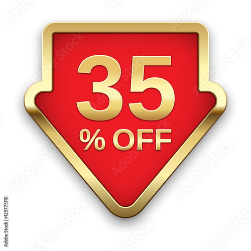 35% off golden badge, vector.