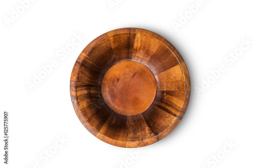 Wooden bowl top view Isolated on white background