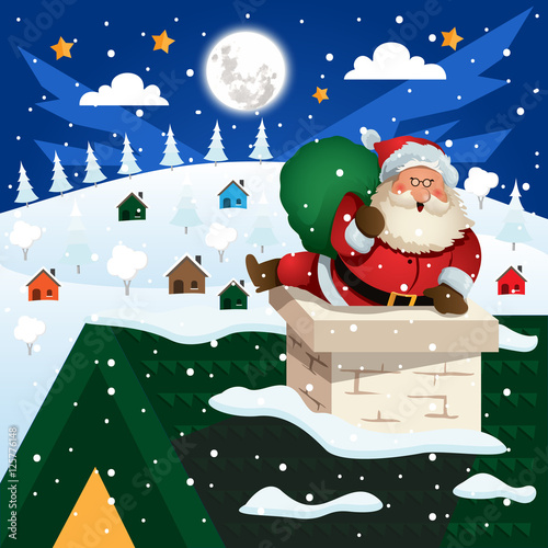 Christmas Card Illustration - Santa Claus Chimney Entrance