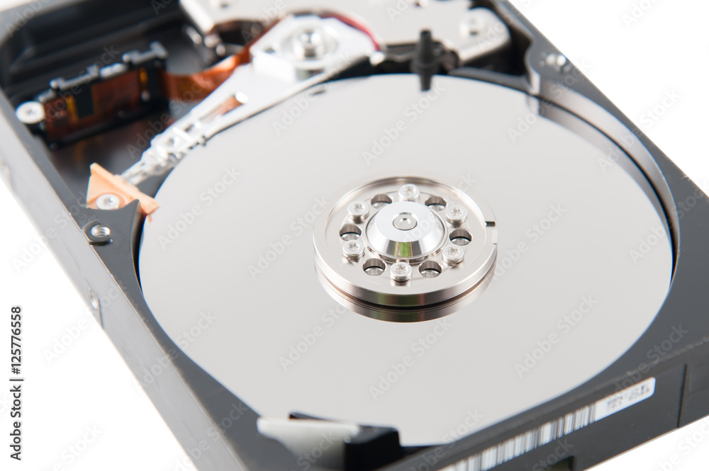 Hard disk close-up on white background Hard disk close-up on white background
